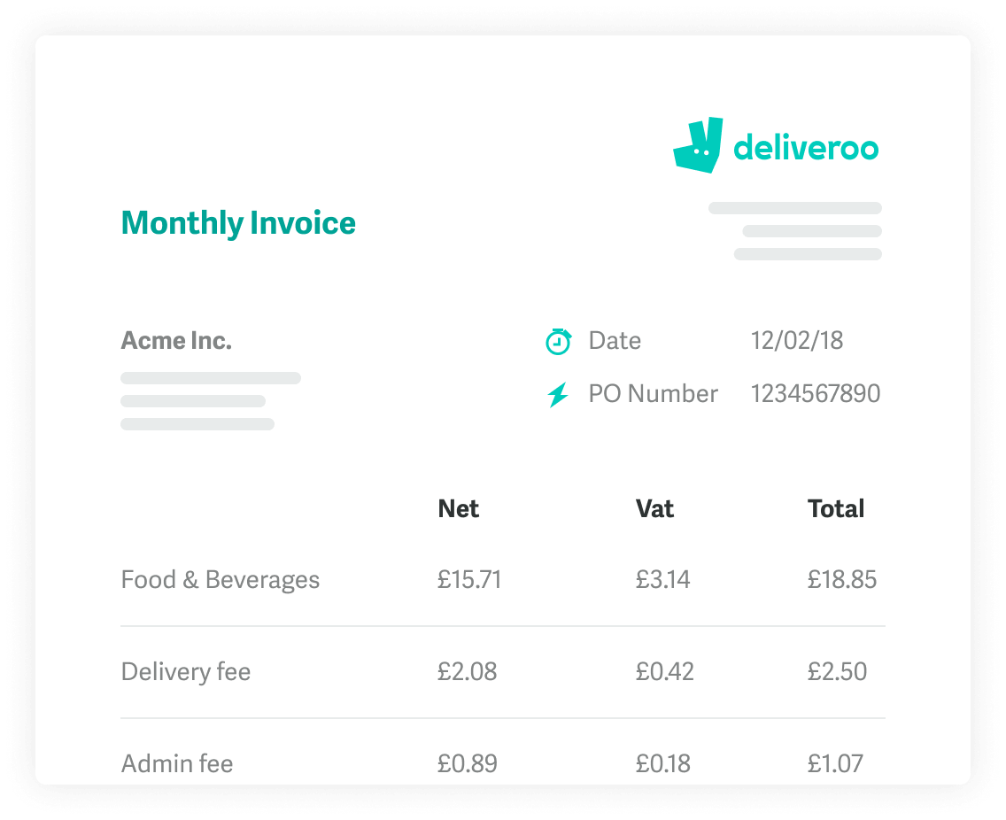 Deliveroo For Business Corporate Catering Orders Forget About Fiddly Expense Systems And Hoarding Receipts Deliveroo For Business Gives You One Transparent Bill With Vat Information Outlined